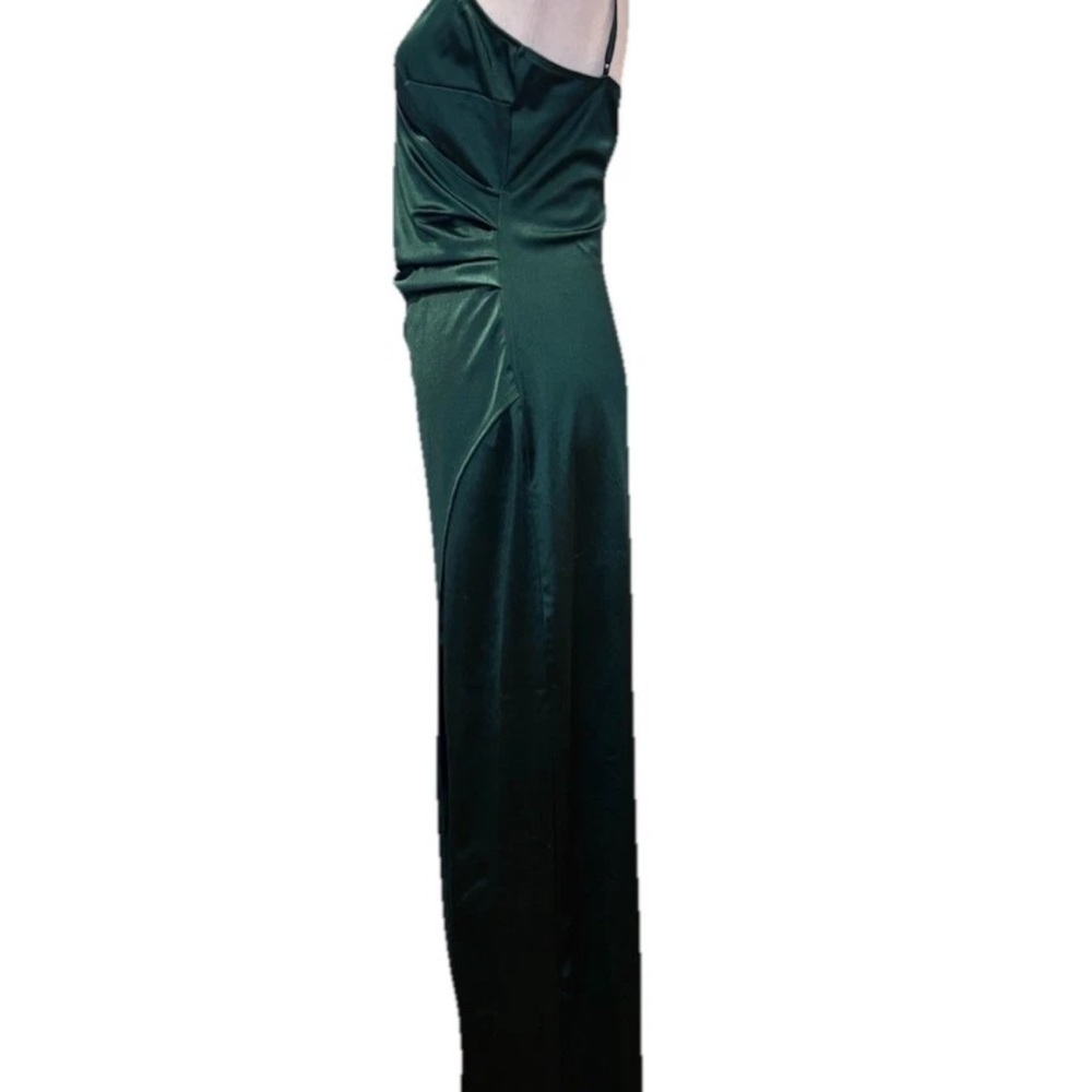 Windsor Emerald Green Satin Maxi Dress Side Slit Cowl Neck Formal Evening Gown M - Picture 8 of 9